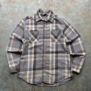 Vintage 70s Big Mac JCPenney Plaid Flannel Shirt Large Tall Brown Blue USA Made